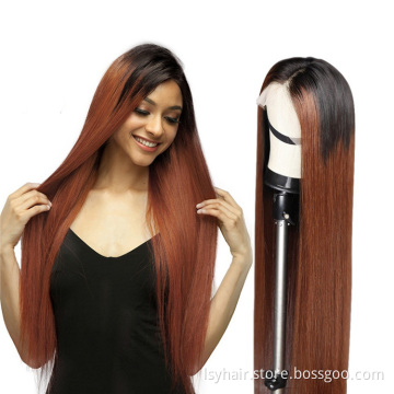 Ombre T1B/30 Wig Straight Hair Glueless 30"Brazilian Human Hair Wigs For Women LSY 180% Honey Blonde Hair Wig